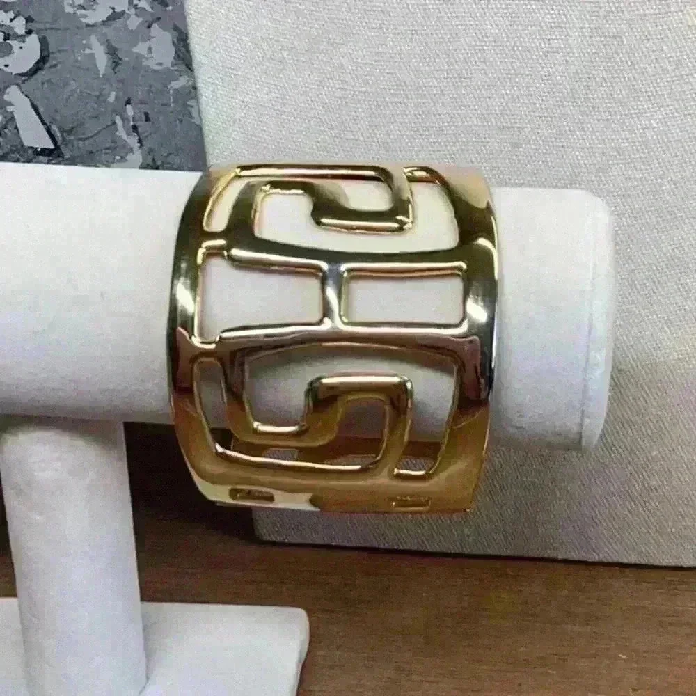 Statement Clamper Gold Bracelet with Cutouts Vintage